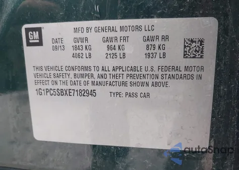 2014 Chevrolet Cruze 1Lt Auto z USA, uszkodzony, nr VIN 1G1PC5SBXE7182945